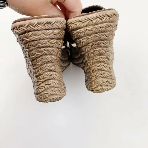 Vintage 90's Y2K Fashion Bug Wedge Sandals Brown Tan Suede Size 6.5 6 1/2