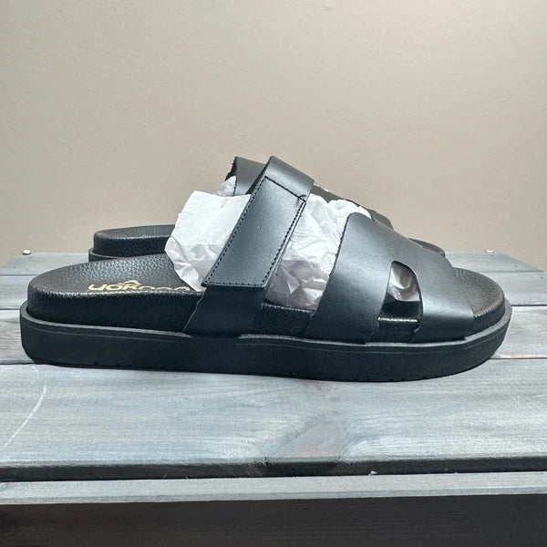 Yokono Black Leather Adjustable Strap Slides Sandals Women's US 7.5 EU 38