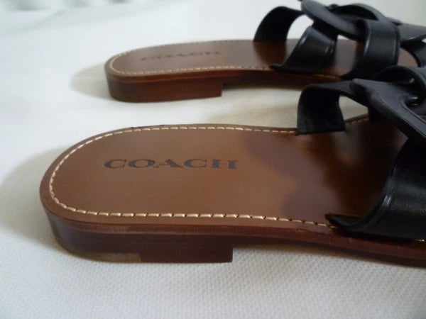 Coach Issa Black Leather Slides Sandal Shoes Women's UK 6 RRP £195 New US 8