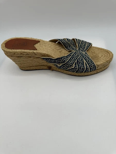 Stubbs & Wootton Blue Geometric Nylon Espadrilles Wedge Sandals Women Sz 7