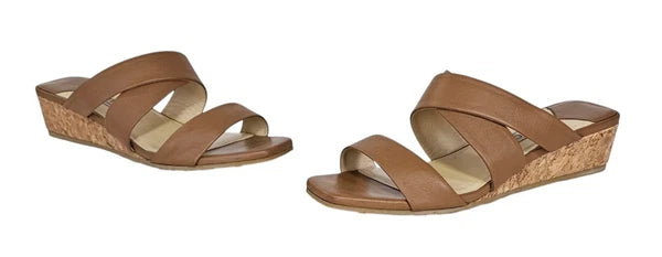 JIMMY CHOO Samara Brown Leather Cork Wedge Slide Sandals 40.5 / 10.5 US
