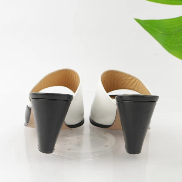 Walter Steiger Italy Women's Sandal Size 8 Block Heel Mule Slide Black White