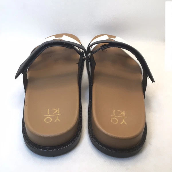 Yoki Fashion Womens Nicole White/Black Comfort Footbed Slide Sandal Size 11