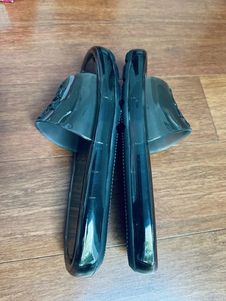 Tory Burch Bubble Jelly Slide Sandal With Logo  Black Sz 10