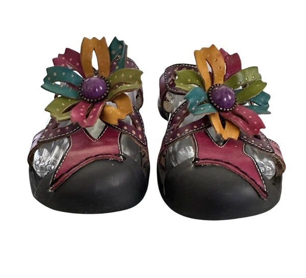 Corkys Elite Floral Sandals Style Rain US Size 6 Colorful Leather Bejeweled 3D