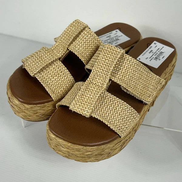 Zodiac Izzy Womens Sz 11 Raffia 2" Platform Slide Boho Sandal Adjustable Y2K