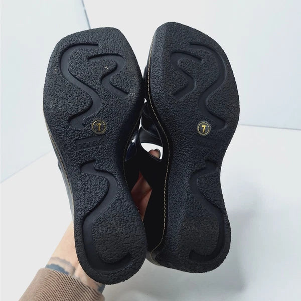 Vintage Fashion Bug Chunky Sandals Y2K Square Toe 7 Platform Wedge Grunge Vegan