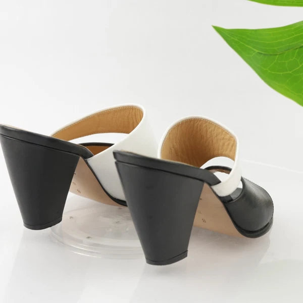 Walter Steiger Italy Women's Sandal Size 8 Block Heel Mule Slide Black White