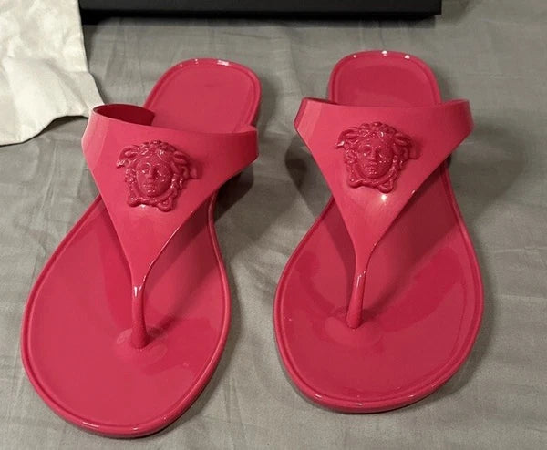 Versace Pool Slides Gomma Sandal Flip Flops Rubber Women Sz 40 (US 10) Authentic