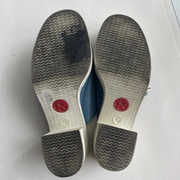 Y2K Denim Mules Heeled Sandals Zip Open Toe 90s Platform Shoes Women's Size 7.5