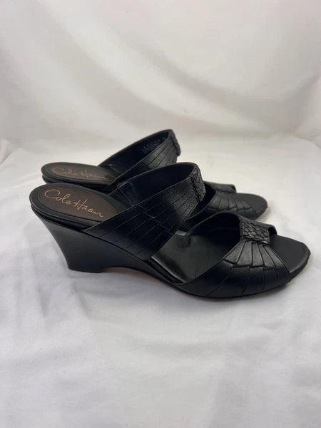Cole Haan Air Huarache Slide Sandal Womens 9 Slip On Leather Black Wedge