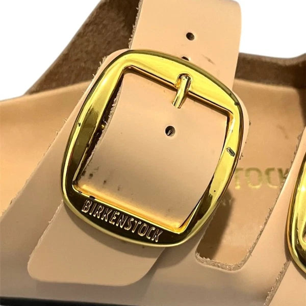 Birkenstock Arizona Big Buckle Patent Leather Narrow Sandals High Shine Beige 5